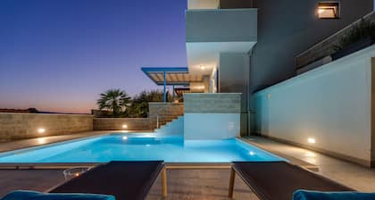 Villa Allegra with 32msq heated pool, 300m far from sandy beaches, open sea view