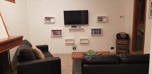 Smart-TV, Kamin, DVD-Player, Bücher