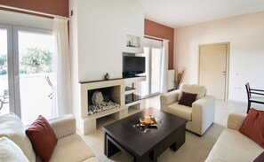 TV, fireplace, DVD player, stereo