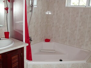 Ensemble douche/baignoire, sèche-cheveux, bidet, serviettes fournies