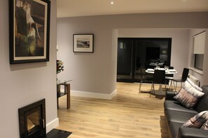 TV, fireplace, DVD player, video library