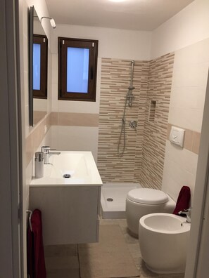 Dusche, Haartrockner, Bidet, Handtücher