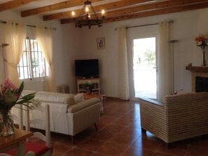 Chimenea, libros y videoteca 