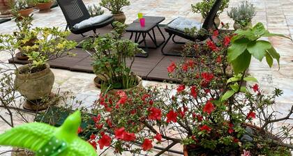 Sunny Terrace of Flowers in Central Lisbon