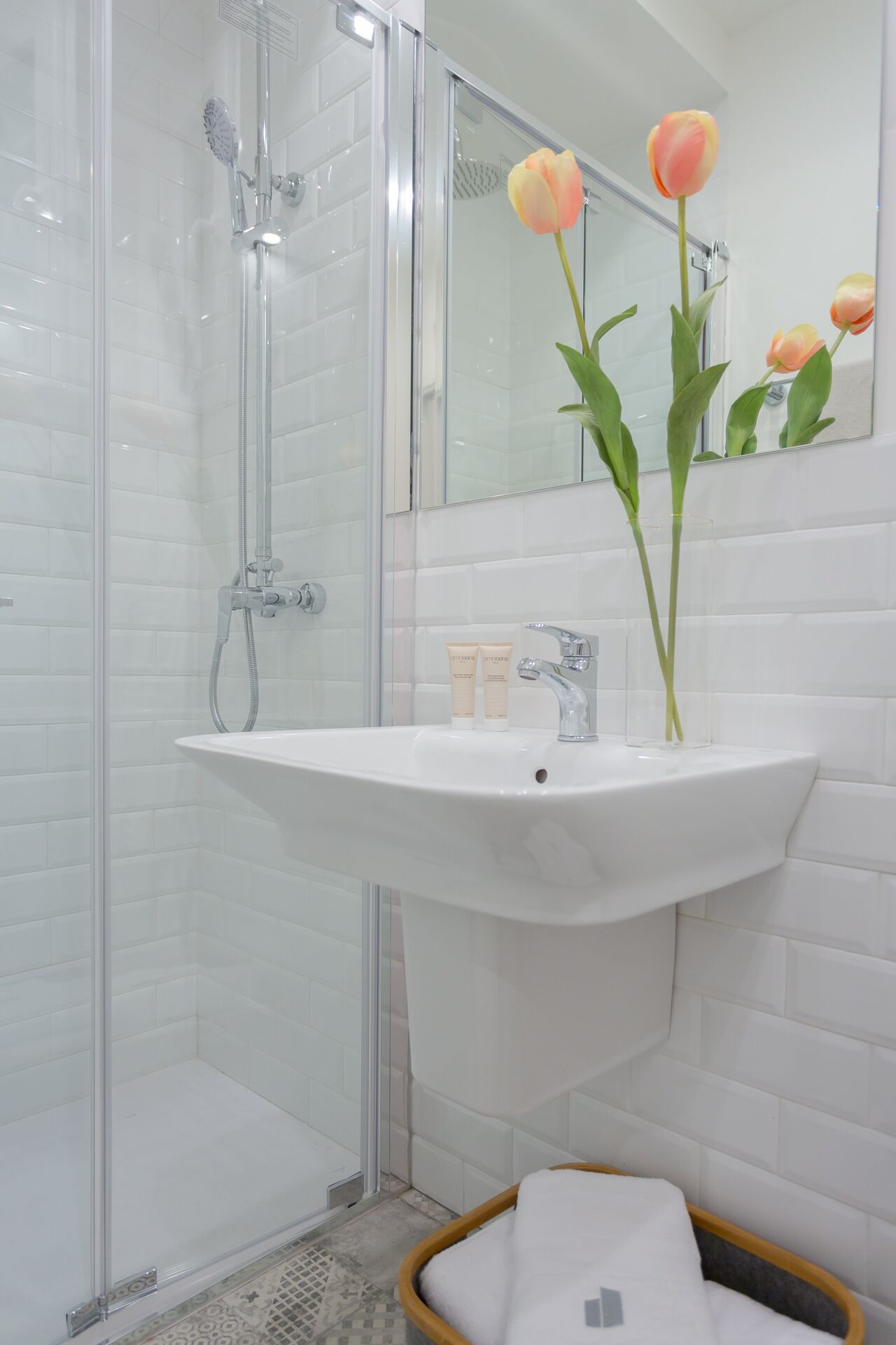 Dusche, Haartrockner, Handtücher, Shampoo