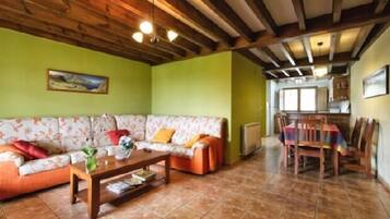 Een televisie, een open haard en boeken