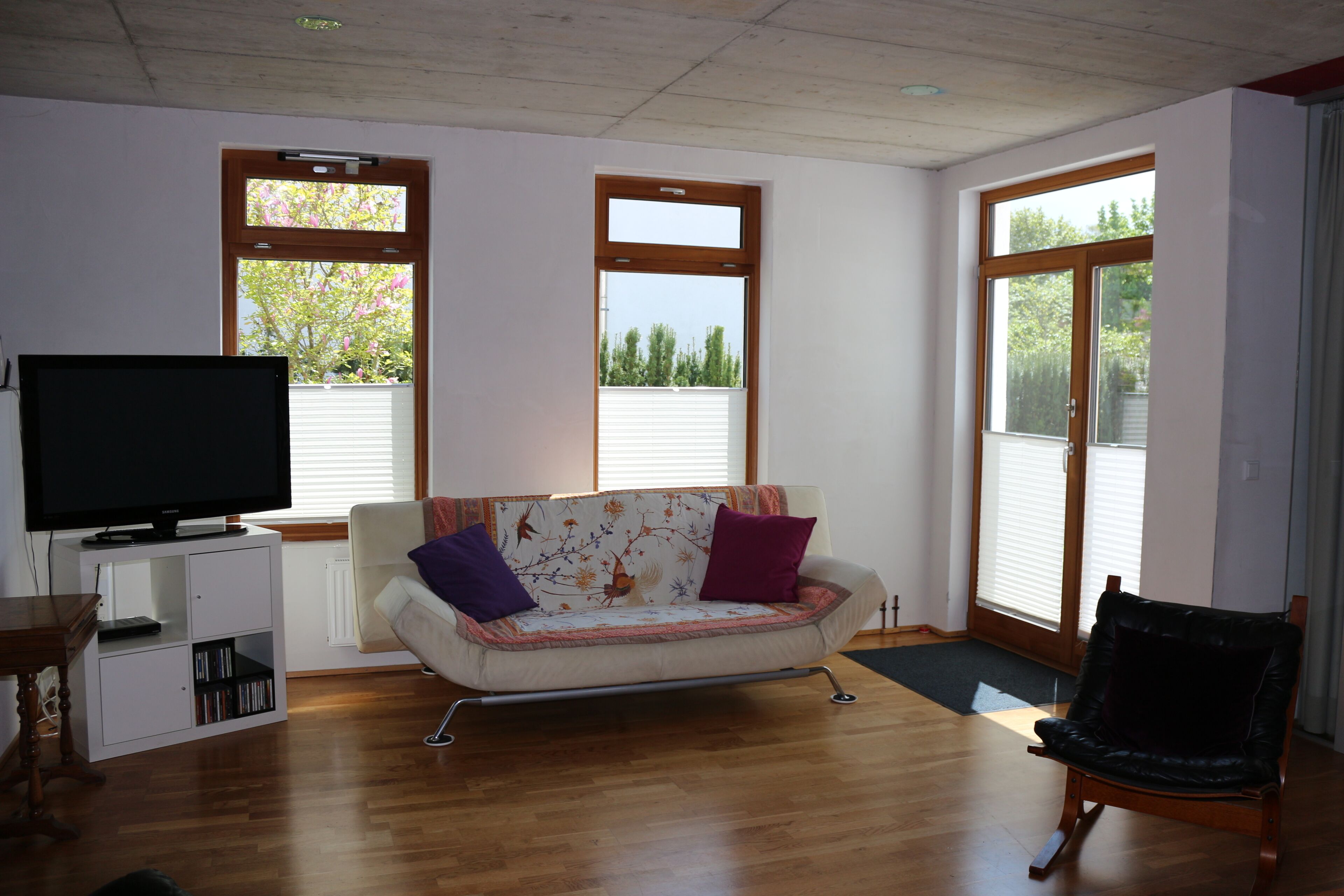 Télévision, cheminée, lecteur de DVD, jouets