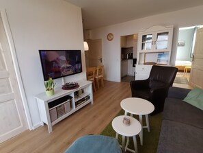 TV, DVD player, books, video library - 3-room apartment with fjord view right in the center, only 200 meters to the beach (Laboe)