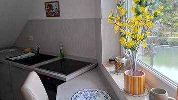 Fridge, microwave, oven, dishwasher