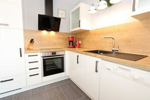 Fridge, microwave, oven, dishwasher