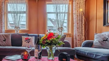 Smart-TV, Kamin, DVD-Player, Bücher