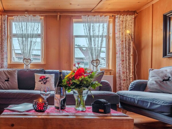 Smart TV, fireplace, DVD player, books