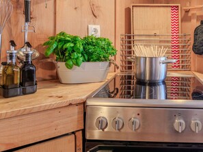 Fridge, oven, stovetop, coffee/tea maker