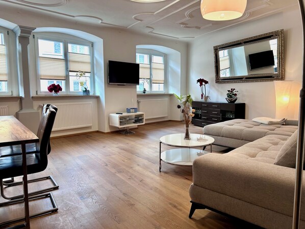 TV, books - Apartment Insel-Ambiente - High quality and spacious on the island of Lindau (Lindau)