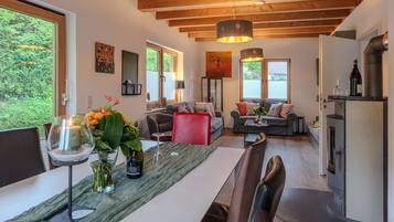 Smart TV, fireplace, DVD player, books