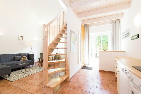 TV, DVD player, video library, stereo