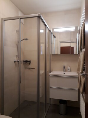 Shower, hair dryer, towels, toilet paper - Centrally located, newly renovated non-smoking apartment with pool and sauna. (Salzburger Land)