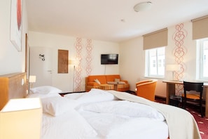 Hypo-allergenic bedding, desk, blackout curtains, soundproofing