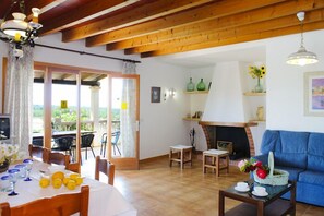 Een televisie, een open haard en een dvd-speler