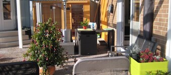 Atrium holiday home in the green for "two", glass gable, glass terrace, Weserbergland
