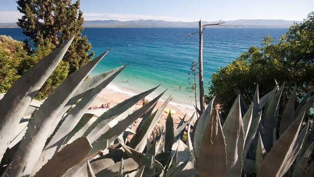 A beach with clear turquoise water, a sandy shore, and a view of distant mountains. - Apartment in Murvica with Seaview, Terrace, Air condition, WIFI (146-3) (Murvica)