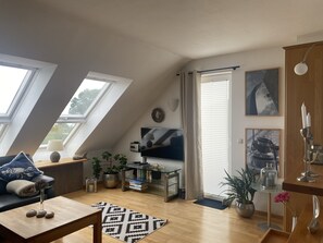 Smart-tv, dvd-afspiller, bøger, musikbibliotek