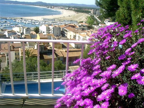 Apartment in seafront location with pool and garden with lawn,