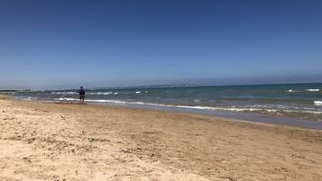 Plage à proximité, chaises longues, serviettes de plage
