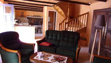 TV, fireplace, DVD player, books