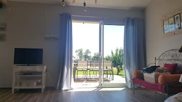 TV, lareira, mesa de pingue-pongue, livros
