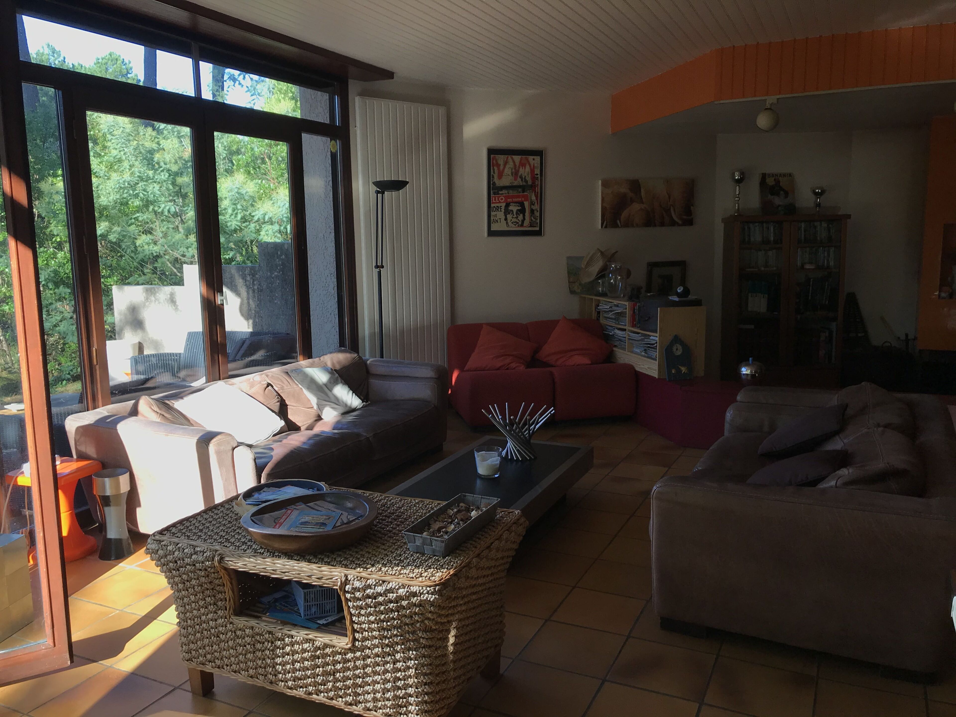 Televisión, chimenea, reproductor de DVD y futbolito 