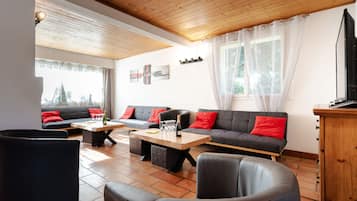 Een smart-tv, een open haard, een dvd-speler en een stereo