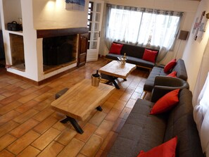 TV connectée, cheminée, lecteur de DVD, chaîne hi-fi