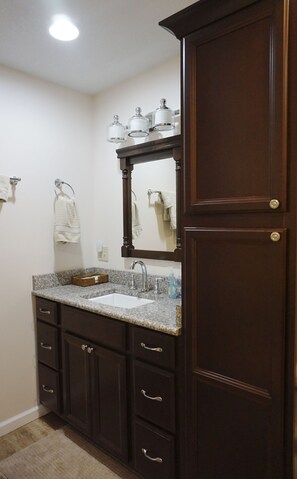 Combined shower/tub, hair dryer, towels, shampoo - Water view Getaway, steps to Downtown Petoskey (Petoskey)