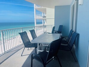 Outdoor dining -  Stunning Gulf Views on Extra Large Balcony of 2BR/2BA Condo! Open July 5-12th! (Panama City Beach)