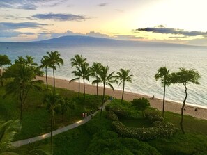 On the beach, sun-loungers, beach towels