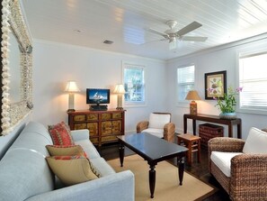 TV, DVD player, stereo