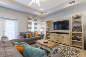 Fernseher, Musikbibliothek, Stereoanlage