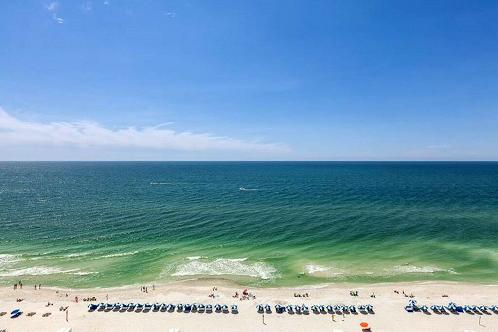 On the beach, sun-loungers