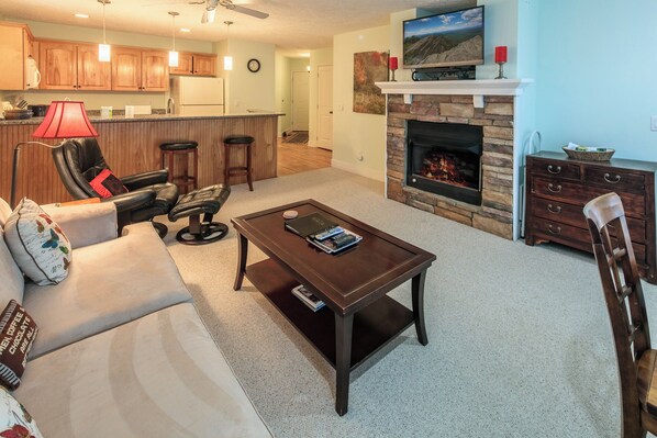 TV, fireplace, DVD player