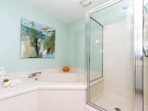 Combined shower/tub, soap, toilet paper