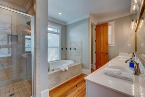Combined shower/bathtub, jetted bath