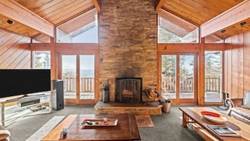 TV connectée, cheminée, lecteur de DVD, chaîne hi-fi