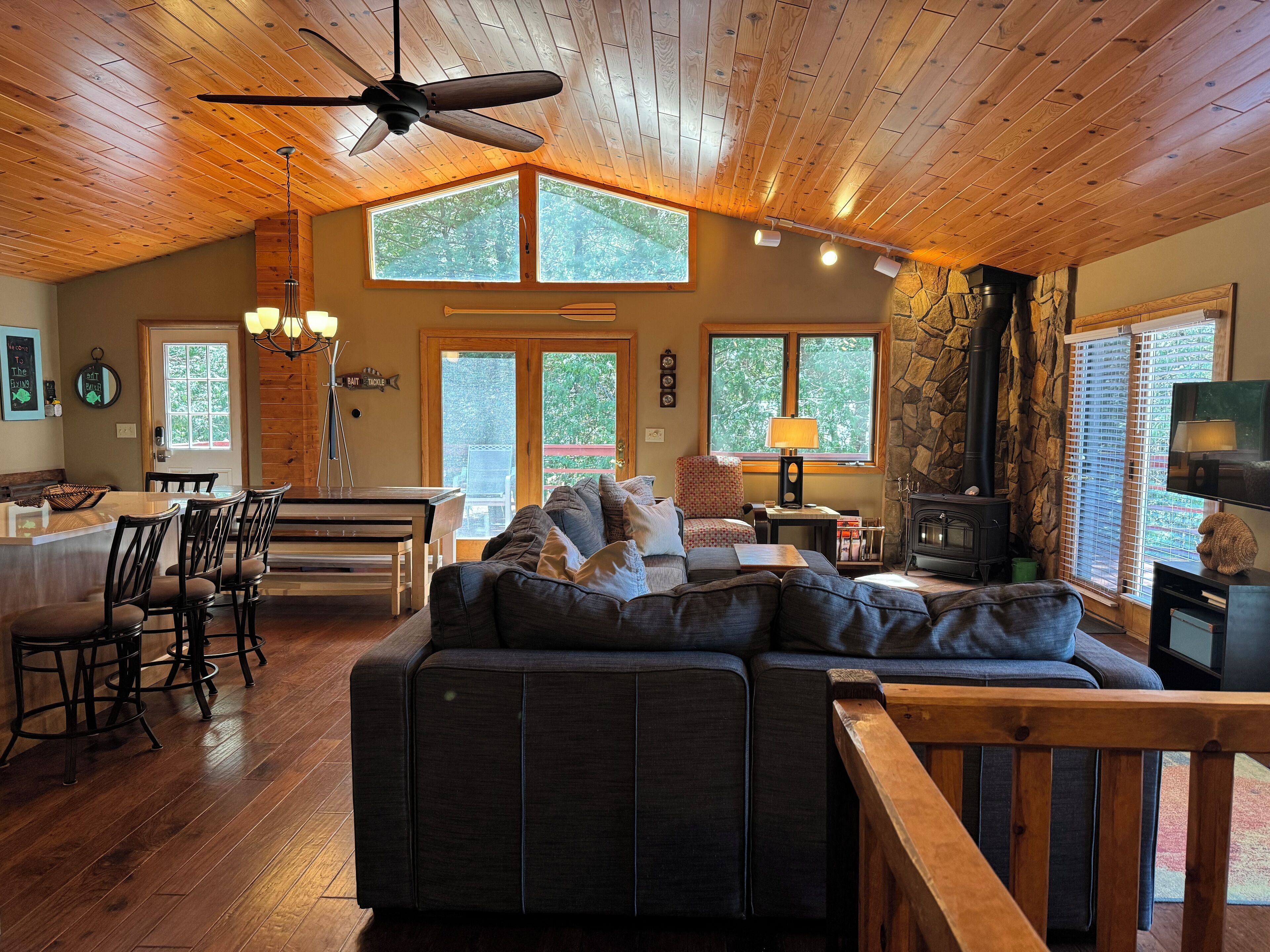 Pine ceilings and wood-burning stove for great up-north charm
