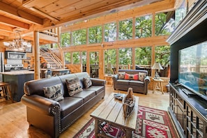 Smart TV, fireplace, video games, DVD player