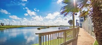 Cute 1er étage 1/1 sur l'étang d'eau salée W / jetée, à quelques pas de la plage, piscine, spa, salle de gym, sauna