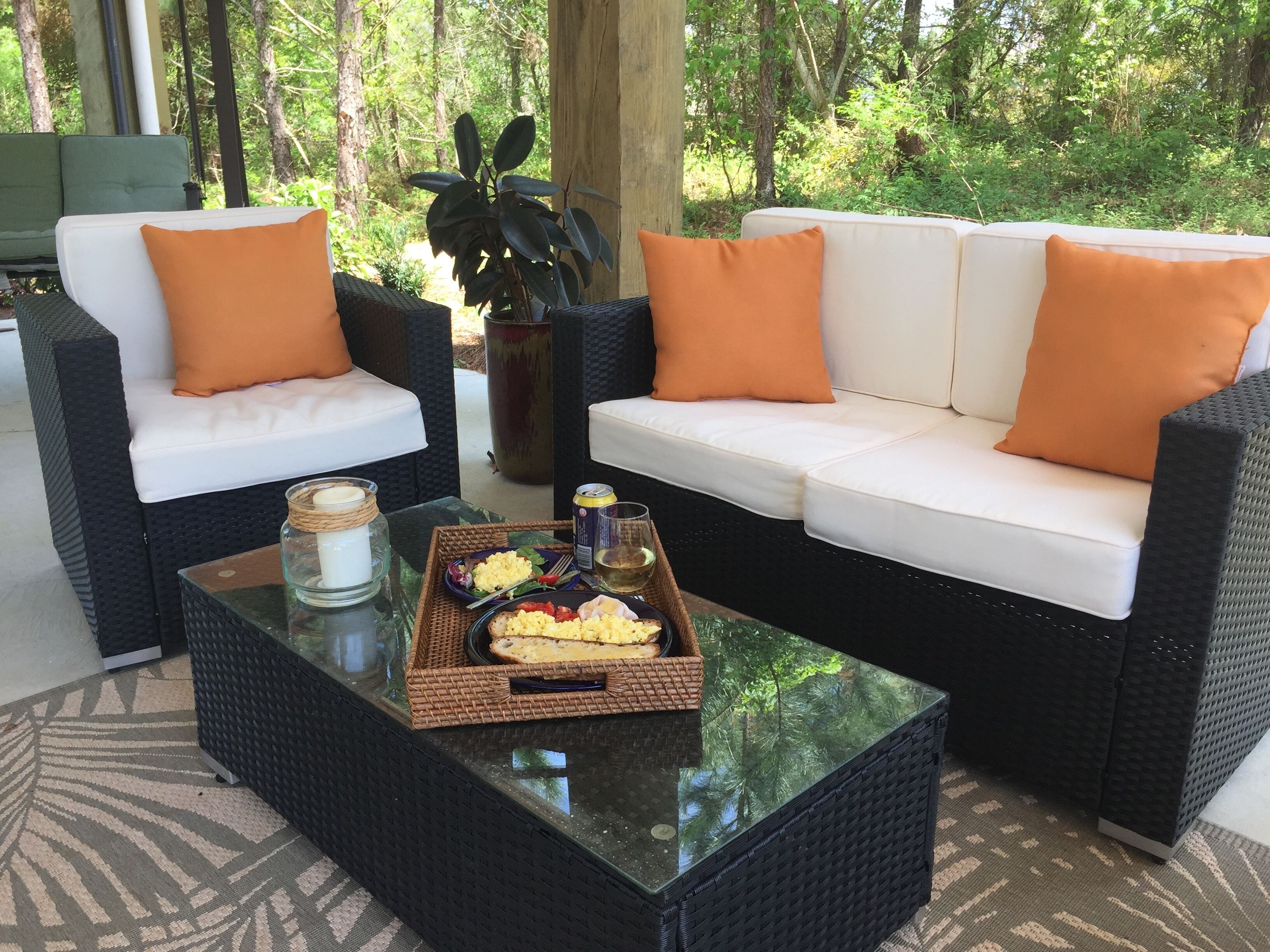 Outdoor dining and relaxing under the house