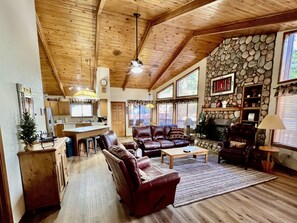 Smart TV, fireplace, DVD player, books