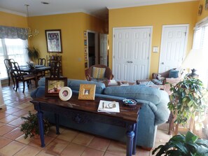 Smart TV, DVD player, books, video library