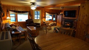 TV connectée, cheminée, lecteur de DVD